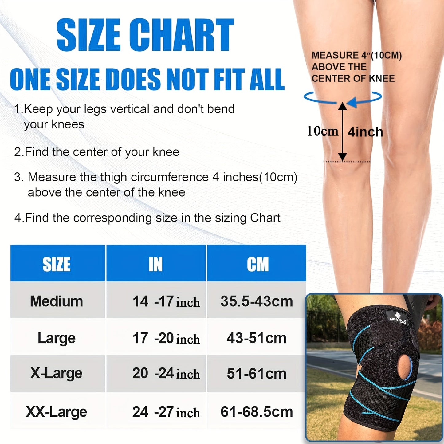 Knee Brace with Patella Gel Pad & Side Spring Stabilizers – Adjustable Compression Knee Support Wrap for Sports Running Workouts Camping, Breathable Knee Joint Stabilizer for Women Men, Blue & Black