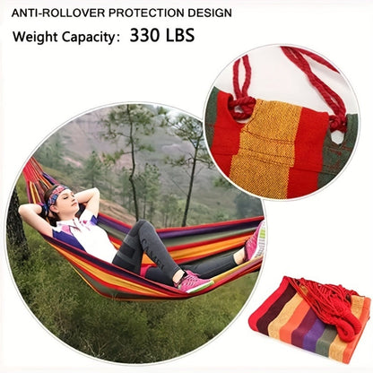 Camping Hammock Single Person Colorful Fabric Anti-Roll Design 330 lbs Capacity with Tree-Friendly Straps Portable Carrying Bag Outdoor Indoor Backyard Lounging