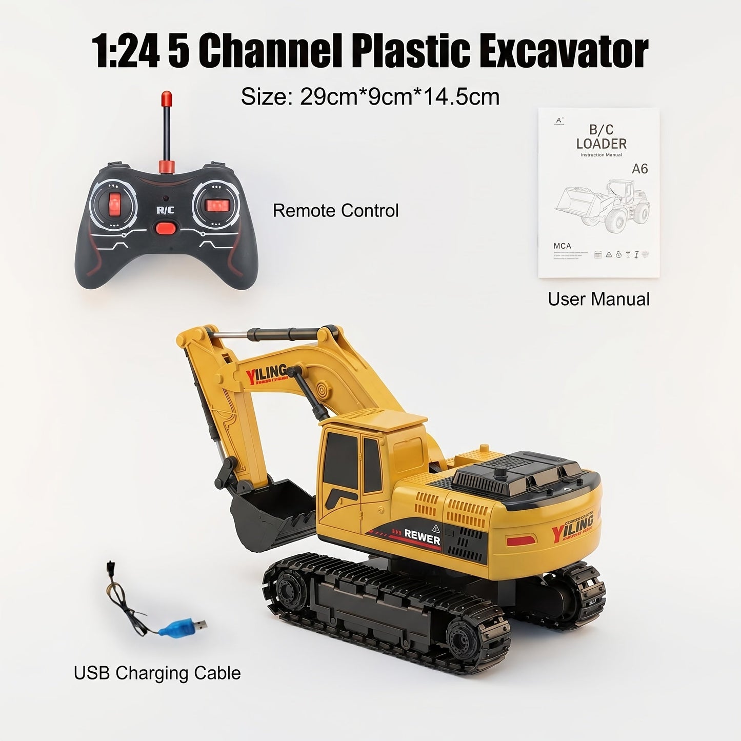 RC Excavator Toy for Kids Track Type 2.4GHz – 1200mAh Rechargeable Remote Control Construction Truck with Metal Shovel & LED Light, STEM Gift for Boys Ages 6 7 8 9 10 11 12 Birthday Christmas (Metal/Plastic/Mini)