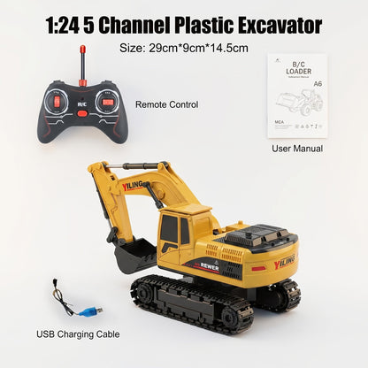 RC Excavator Toy for Kids Track Type 2.4GHz – 1200mAh Rechargeable Remote Control Construction Truck with Metal Shovel & LED Light, STEM Gift for Boys Ages 6 7 8 9 10 11 12 Birthday Christmas (Metal/Plastic/Mini)