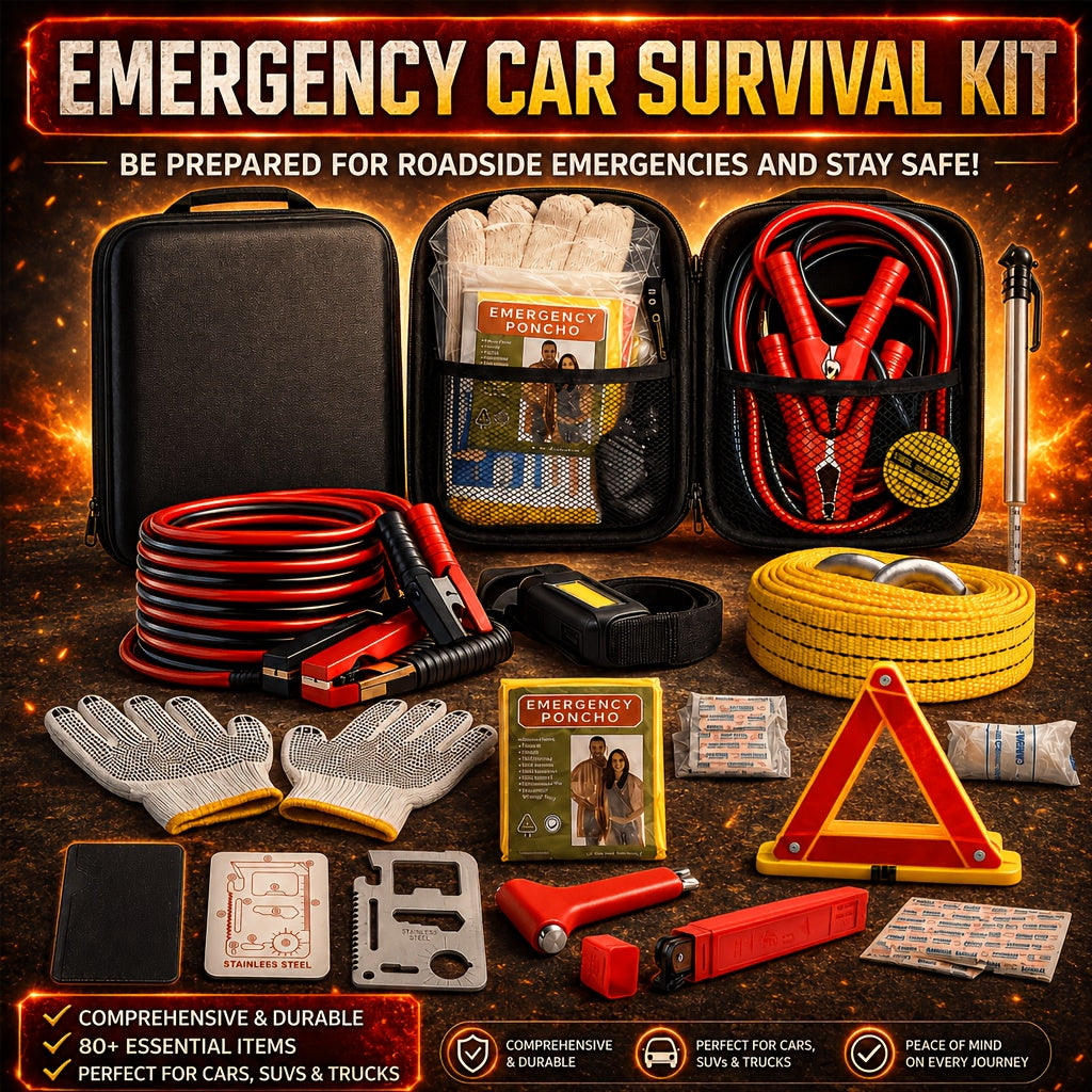 In- Car Emergency Jump Starter Kit with Battery Jumper Cables Suitable for Car, Trucks, SUVs - Portable Roadside Safety for Battery, Vehicle, Battery-Free Operation (No External Power Required) - Ideal for