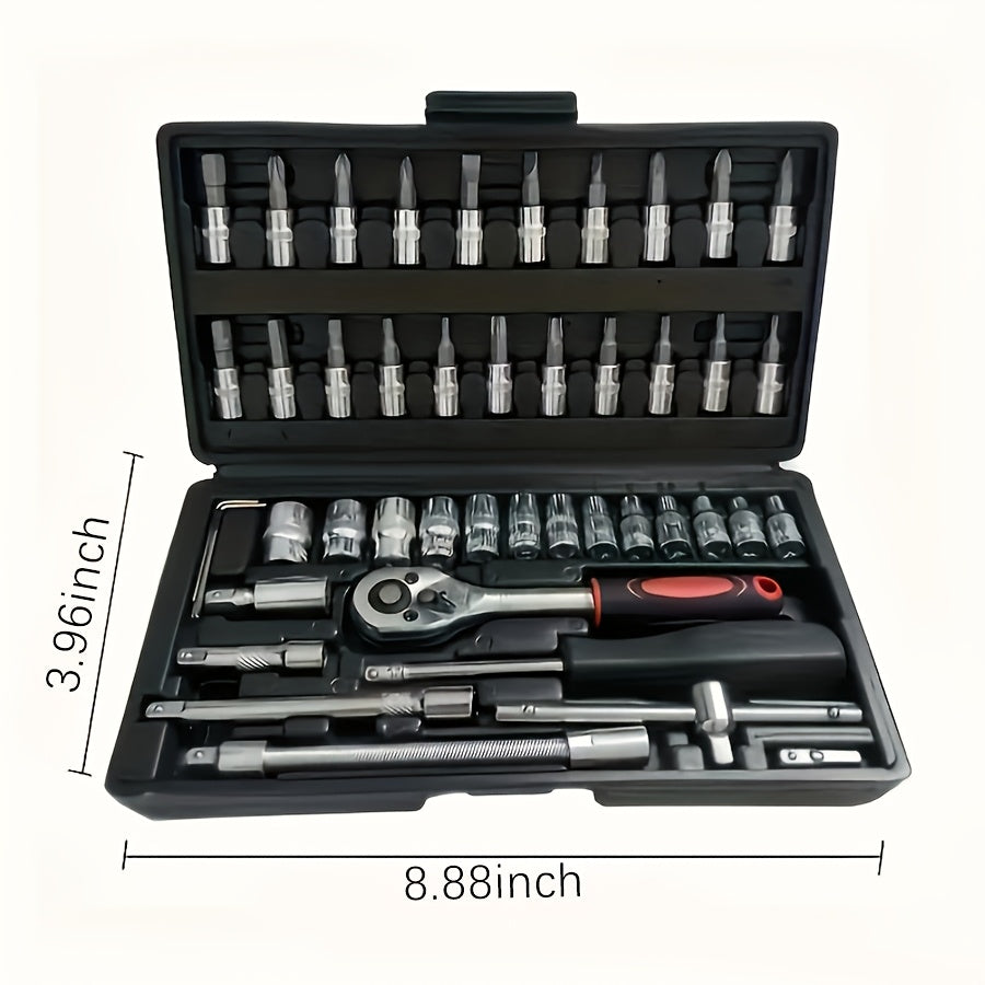 Heavy-Duty 1/4-Inch Drive Socket Set with Quick-Release Ratchet, Screwdriver Kit & Extension - -Socket Storage Case Included - Durable Construction for Professional Mechanics & DIY - Compatible for Automobiles, Trucks
