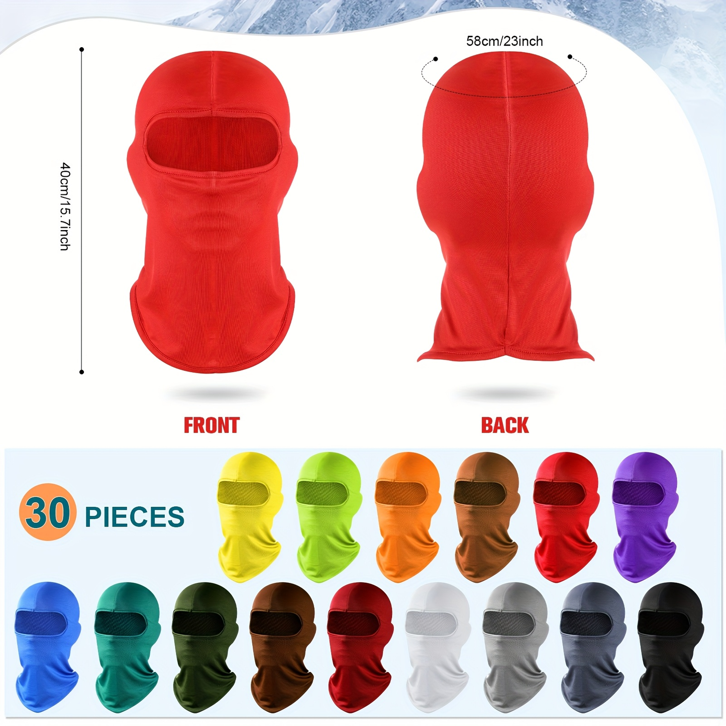 Balaclava Mask Bulk 30 Pack UPF Sun Protection - Full Face & Neck Coverage, Breathable Polyester, Multi-Color for Skiing, Snowboarding, Motorcycling, Hiking (Men & Women)