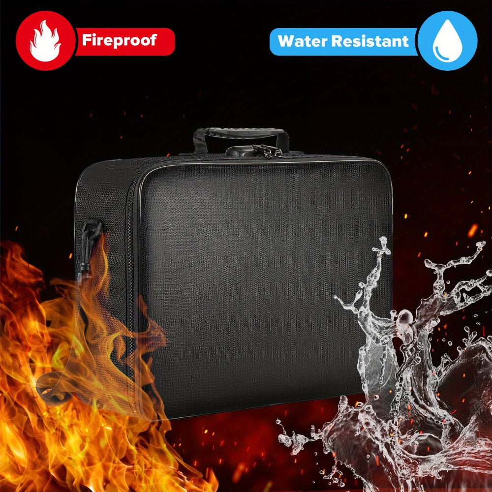 Fireproof Document Bag with Combination Lock - 17x11.8x5 Inch Waterproof File Organizer, 2000°F Fireproof, Multi-Layer Storage for Passport Cash Laptop, 3 Carry Methods, for Travel Home Office, Black/Pink/Blue