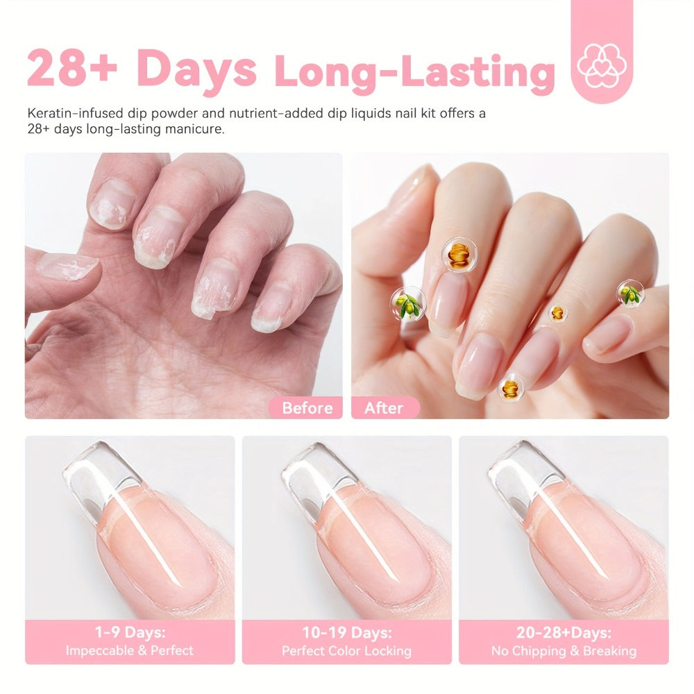 Clear Dip Powder Nail Kit 60g Starter Set - Transparent Dipping Powder with Base Coat Activator Top Coat No UV Lamp French Manicure Repair Nail Art Dip System