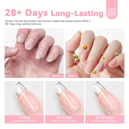 Clear Dip Powder Nail Kit 60g Starter Set - Transparent Dipping Powder with Base Coat Activator Top Coat No UV Lamp French Manicure Repair Nail Art Dip System