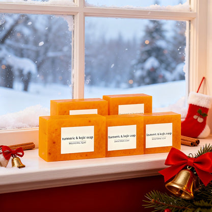 Turmeric Kojic Acid Brightening Soap Handmade Lemon Cold Process Deep Cleansing Hydrating Bar for Face & Body All Skin Types – Bundle Sets with Liquid Soap & Face Wash, Skincare Gift for Women