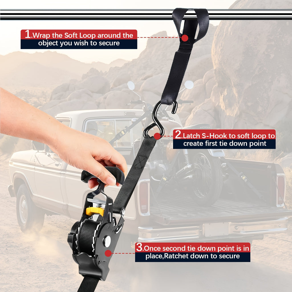 Set of 2pcs Retractable Ratchet Tie-Down Straps, Featuring Automatic Self-Locking Mechanism, High-Density Oxford Fabric Webbing, And Automatic Webbing Retraction. Suitable for Securing Cargo on Trucks, Trailers, Motorcycles, Appliances