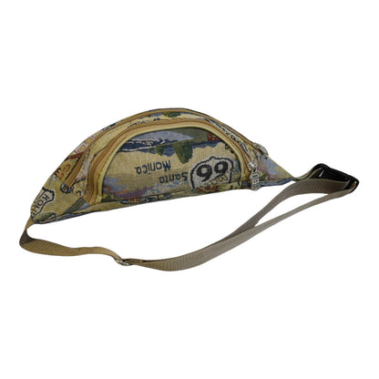 Tapestry Waist Bag Route 66 Vintage – Retro Fanny Pack Canvas Adjustable Strap for Travel Festivals Hiking