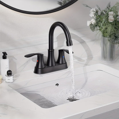 Centerset Bathroom Faucet 2 Handle 4 Inch - Lead-Free Dual Handle Vanity Sink Faucet with Pop-Up Drain & Supply Lines, Brushed Nickel, Matte Black, Oil Rubbed Bronze, Brushed Gold, 2-3 Hole RV Compatible