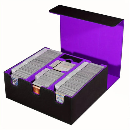 Card Storage Box 1500+ Cards PU Leather – Trading Card Organizer for MTG Pokemon YuGiOh Sports CCG Commander, Large Capacity Collector Box Black Purple Black Gray