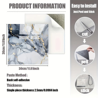 Peel and Stick Wall Tiles 50/100pcs - Waterproof PVC Marble Self-Adhesive Vinyl Panels for Bathroom Shower Kitchen Living Room TV Backdrop, Modern Wall Decor Easy Installation No Grout Required