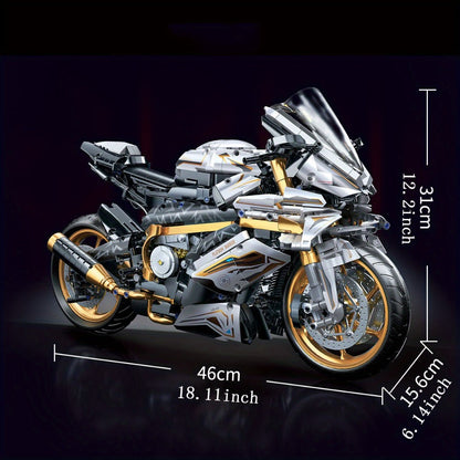 Motorcycle Building Blocks Model Kit 1:5 Scale 2000+ Pieces – Platinum Gold & White Collectible Brick Motorbike Display Set, Unique Gift for Men Adults Collectors Birthday Christmas (Premium Edition)