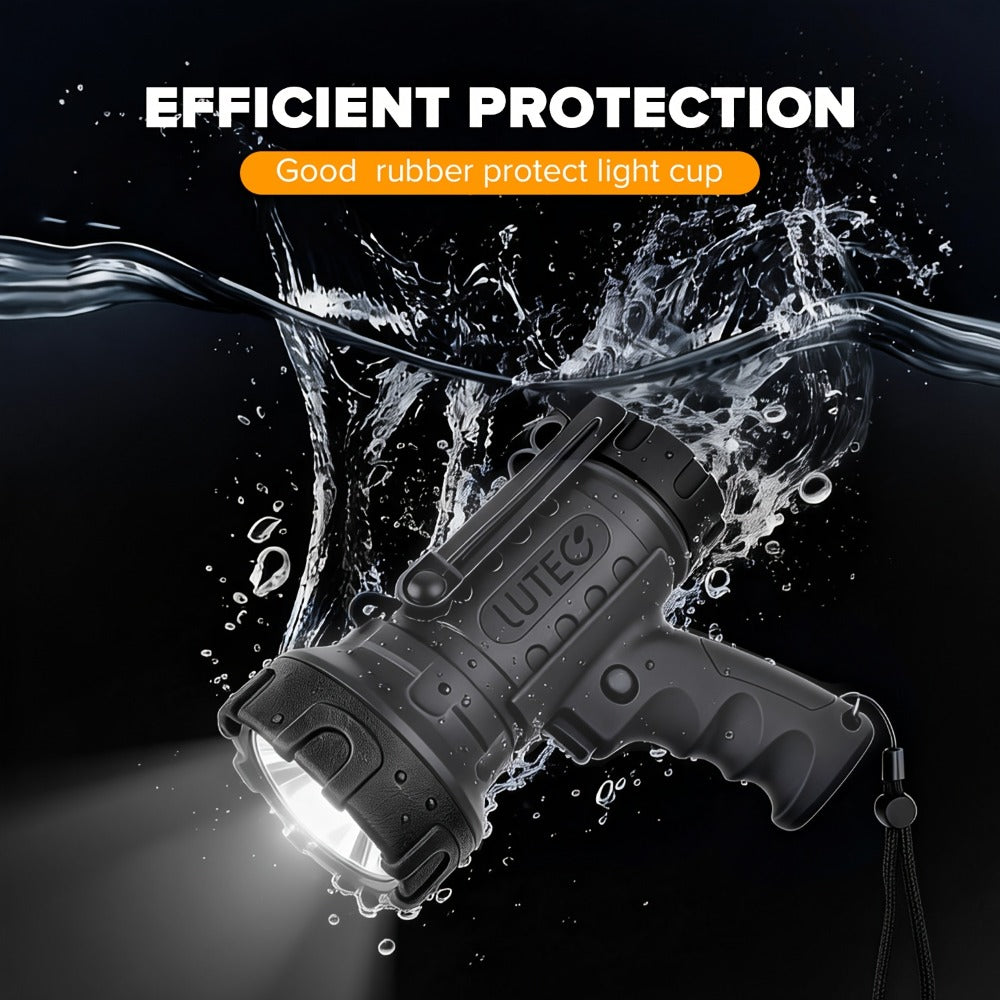 Rechargeable Spotlight Flashlight 1500LM Extremely Bright Handheld Searchlight – 4 Modes, Foldable Stand, Red Light Filter, USB Rechargeable Portable Spotlight for Camping Hunting Emergency Outdoor Use