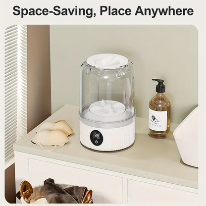 Portable Mini Washing Cup One-Button Start 2 Modes Impeller Hand-Wash Simulation Space-Saving Electric Mini Washer for Travel Camping Dorms Small Spaces White