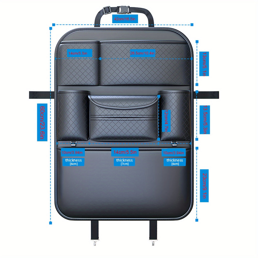 Ling Grid Backrest Storage Bag: Large Capacity, PU Leather, Car Seat Organizer