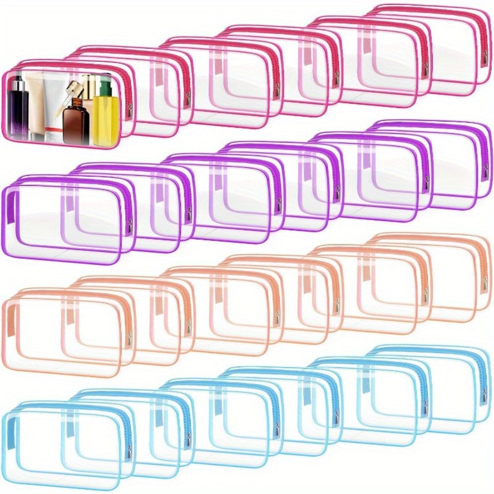 TSA Approved Clear Toiletry Bags Set of 24 Transparent Travel Makeup Organizer Pouches Medium Size Airport Security Quart Bag for Liquids Skincare Women White Rose Red