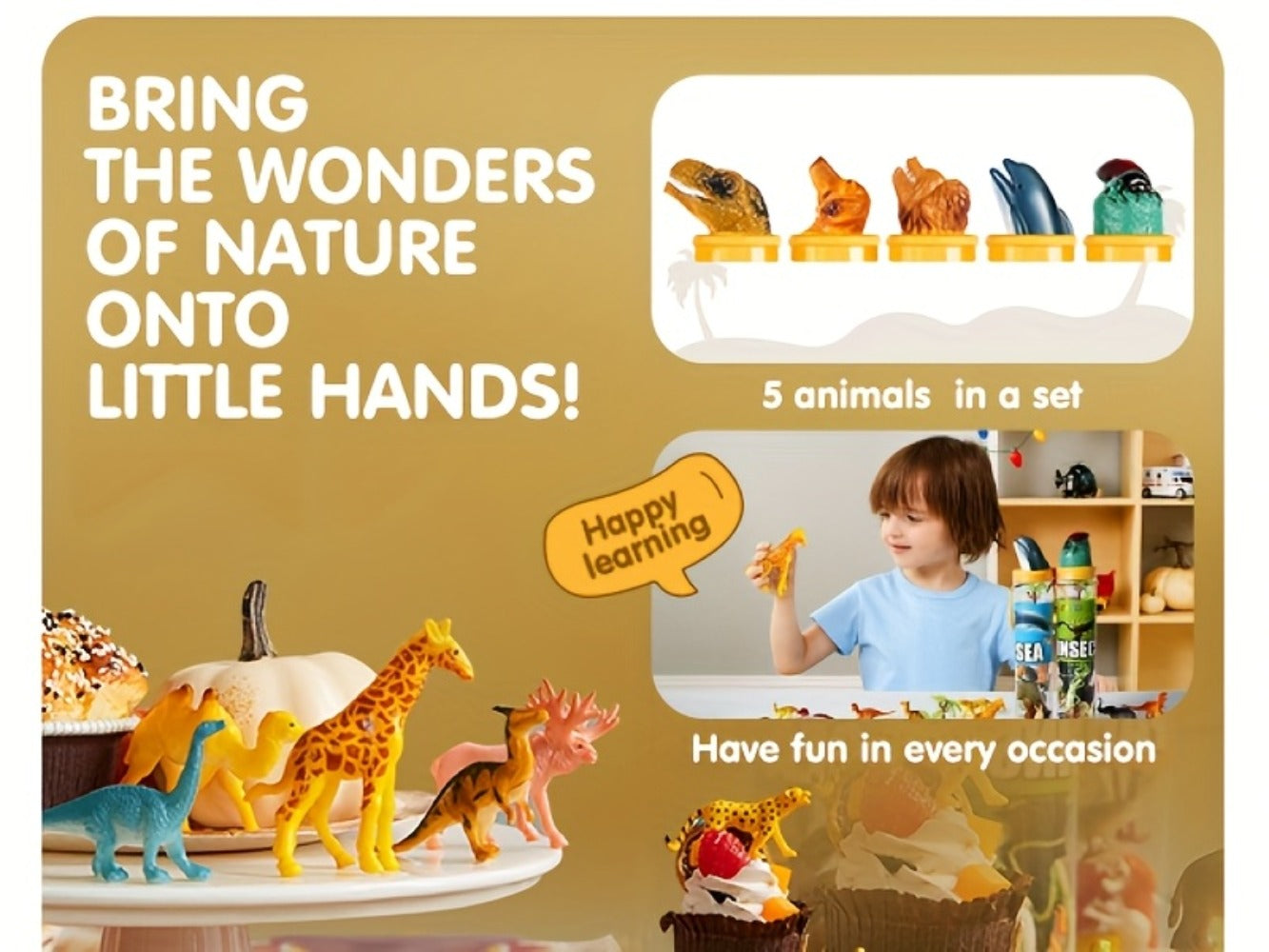 Animal Figures Toys for Kids 69pcs – 5-Set Nature World Mini Animal Figurines with Sensory Bin, Zoo, Ocean, Farm, Dinosaur & Jungle Animals, Easter Basket Stuffers & Birthday Party Favors