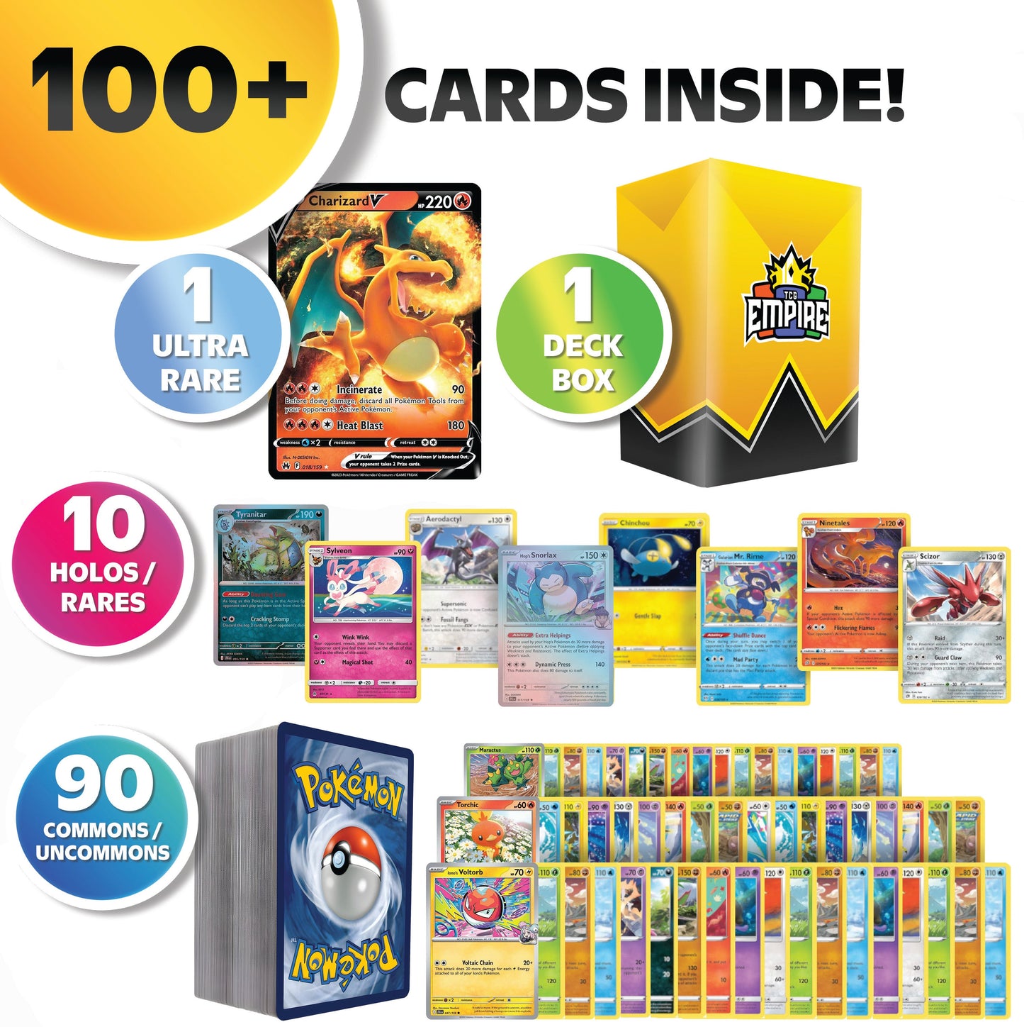 Pokemon Card Bundle 100+ Cards | Ultra Rare Guaranteed | 10 Holos & Rares | TCG Collector Gift Set for Kids & Adults with Storage Box | Authentic Pokémon TCG Cards