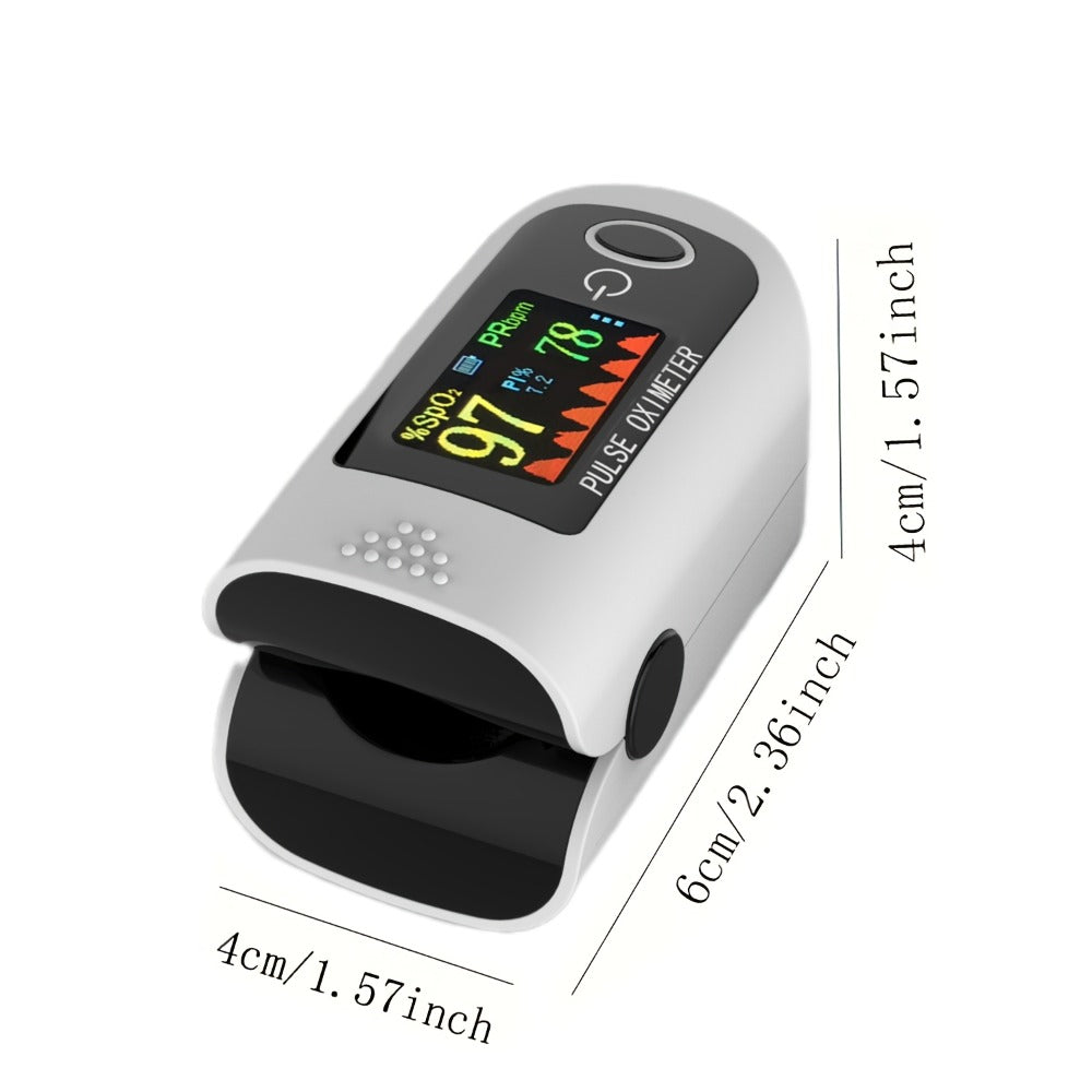 Fingertip Pulse Oximeter Blood Oxygen Monitor – SpO2, Heart Rate & Perfusion Index Display, Digital Finger Clip O2 Meter for Home Use & Sports, Batteries Included