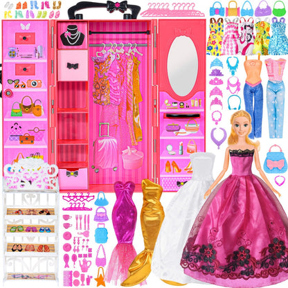 Fashion Doll Closet Wardrobe 139pcs Clothes Accessories Playset for 11.5 Inch Dolls – Princess Mermaid Dresses Shoes Hangers Handbags DIY Stickers Creative Gift for Girls Ages 3+ Birthday Christmas