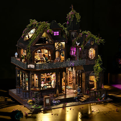 3D Wooden Puzzle Magic Castle Model Kit – DIY Assembly with Owl, Magic Hat & Flowers, Bookshelf Desk Decoration, Unique Gift for Adults Teens Birthday Valentine Halloween Christmas