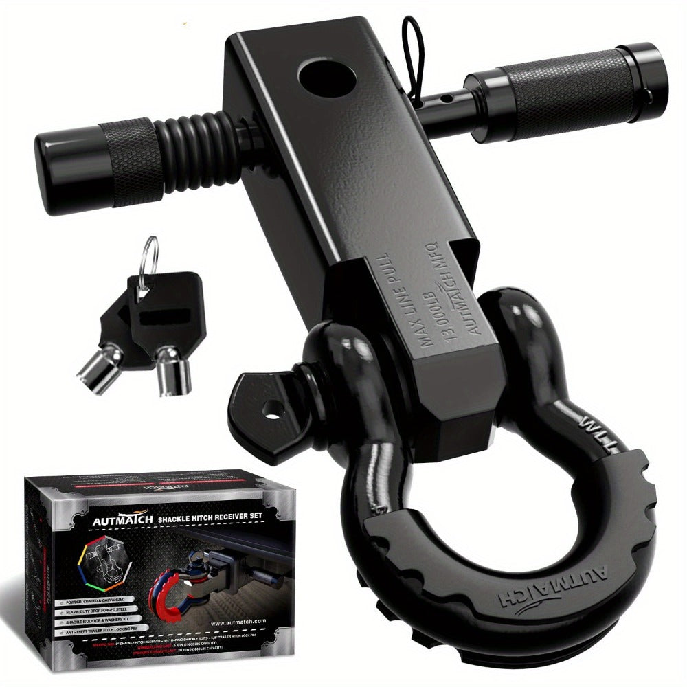 Shackle Hitch Receiver Kit 2 Inch – 45,000 lbs Break Strength, Drop-Forged Steel, Lock Pin & D-Ring, Fits Truck RV ATV Boat, 8 Colors, Towing Recovery Set
