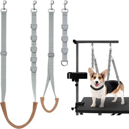 Dog Grooming Traction Rope Set 3pcs – Adjustable Restraint Loop with Rings, No Battery Needed, Pet Bathing & Styling Restraint Accessories for Professional Groomer Assistant Kit, Grey
