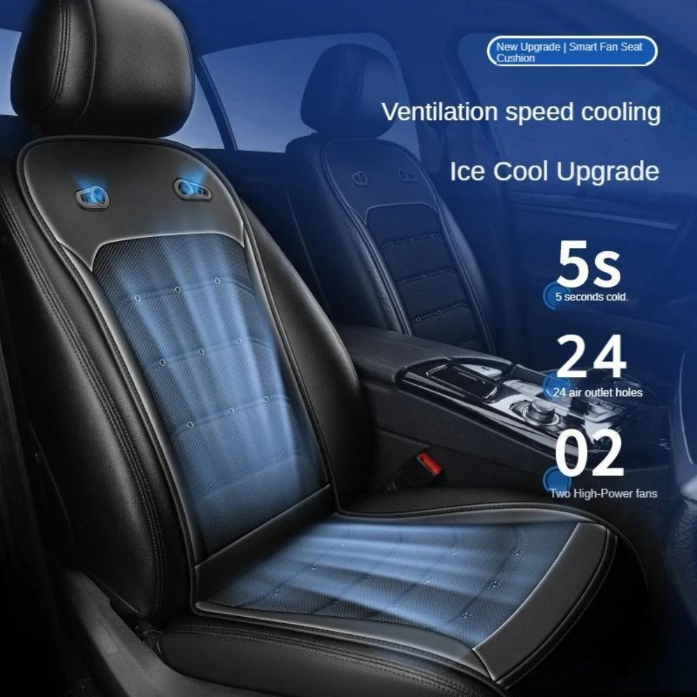 Car Cooling Seat Cushion 24" – Dual Fan 24-Vent Summer Breathable PU Leather Pad, Anti-Slip, Universal Fit for Sedan & Large Vehicles, Brown, Blue, Black