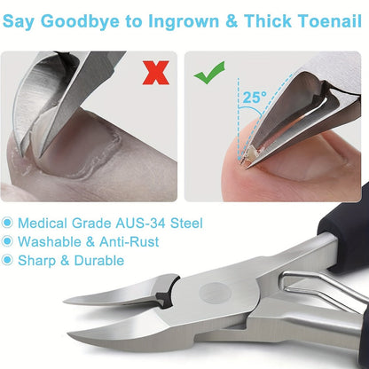 Toenail Clippers for Thick Nails & Ingrown Toenails 3 Pack Sharp Curved Blade Surgical Steel — Double Spring Ergonomic Podiatrist Nail Clipper for Men Women Seniors, Professional Pedicure Tool
