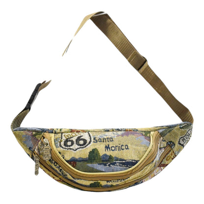 Tapestry Waist Bag Route 66 Vintage – Retro Fanny Pack Canvas Adjustable Strap for Travel Festivals Hiking