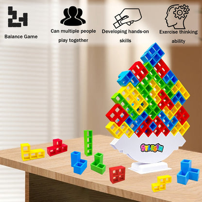 Balancing Stacking Blocks Game Set – Tumble Tower Family Strategy Toy for Kids Adults 16 20 34 50 68 Pcs Color Gift Box Birthday Christmas Party Game