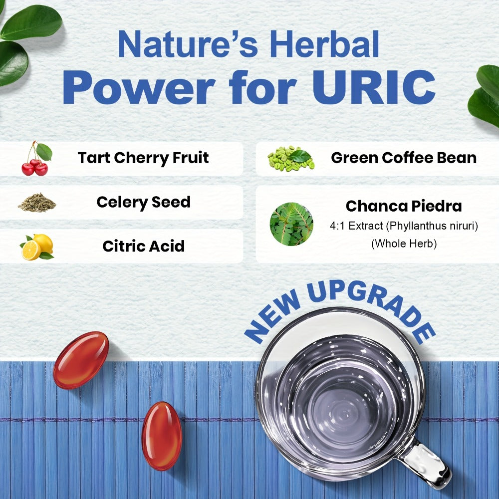 Uric Acid Balance Supplement 100 Capsules 50 Day Supply with Tart Cherry, Celery Seed & Citric Acid for Kidney Health, Cardiovascular Support & Antioxidant Defence for Men & Women