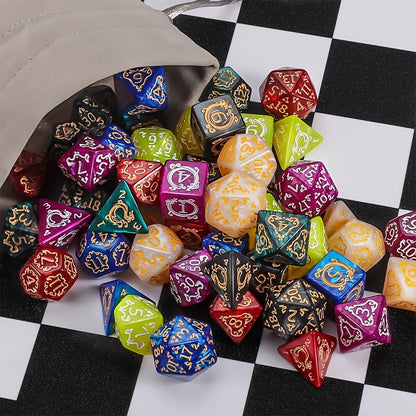 DnD Dice Set 49pcs Dragon Pattern Polyhedral Dice 7 Sets with Pouches – D4 D6 D8 D10 D12 D20 for Dungeons & Dragons RPG MTG Tabletop Games, 7 Colors Acrylic Gamer Gift