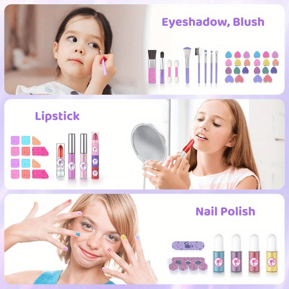 Kids Washable Makeup Kit for Girls – Non-Toxic Safe Princess Dress Up Play Set with Real Cosmetics, Purple, Birthday Christmas Gift for Girls Ages 3+