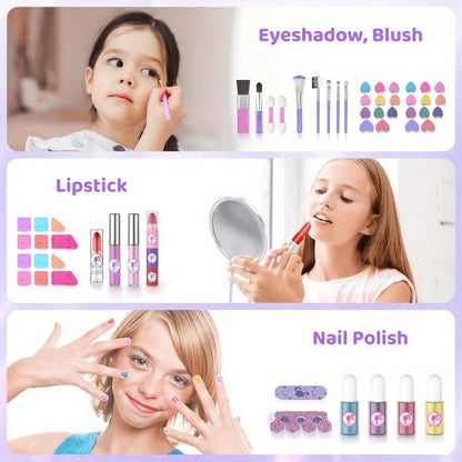 Kids Washable Makeup Kit for Girls – Non-Toxic Safe Princess Dress Up Play Set with Real Cosmetics, Purple, Birthday Christmas Gift for Girls Ages 3+