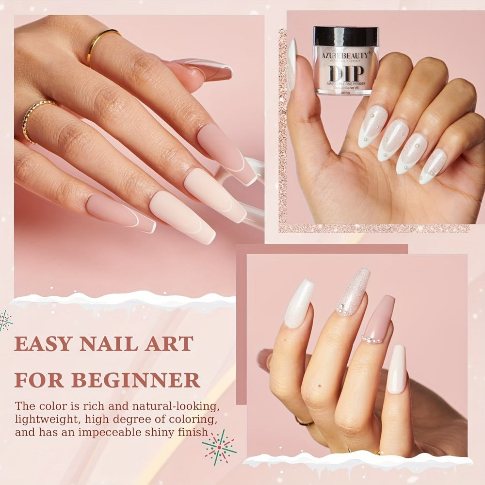 Nude Shimmer Dip Powder Nail Kit for Beginners 4 Colors with Base Coat Top Coat & Activator – Complete No Lamp Nail System for Home Salon DIY Nail Designs Gift for Women