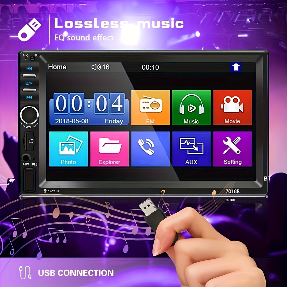 CAMECHO 1pc Double Din EQ Car Stereo Featuring a 7" LCD Display, Equipped with Wireless FM, MP5 Player, USB/SD/AUX Inputs, And Mirror Link Functionality, Ideal As Christmas And Black Friday Gifts, Without Battery