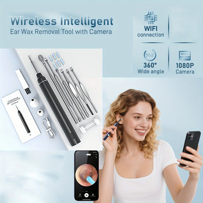 Wireless Ear Camera Ear Wax Removal Kit 1080P HD 6-LED – App-Controlled Visual Ear Cleaner for Adults and Pets, Compatible with All Smartphones, Multiple Cleaning Heads, Portable Ear Scoop Tool