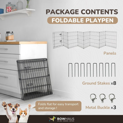 Dog Playpen 8 Panel Foldable Metal Pet Fence with Gate | Heavy-Duty Indoor Outdoor Exercise Pen for Small Dogs & Animals | Portable Kennel Cage | 24 Inch | Multiple Configurations Rectangle Octagon