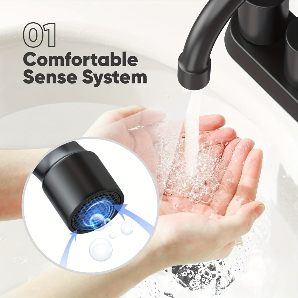 Bathroom Faucet 4-Inch 2-Handle Centerset – 360° Swivel Spout, Pop-Up Drain & Supply Lines Included, 2-3 Hole Vanity Sink Faucet for RV & Home, Brushed Gold, Matte Black, Nickel & Chrome