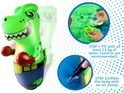 Inflatable Dinosaur Punching Bag for Kids 47 Inch – T-Rex Blow Up Bouncing Back Bopper, Water Base Bop Bag for Indoor Outdoor Active Play | Best Birthday Christmas Gift for Boys