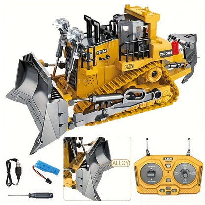 RC Bulldozer 9-Channel 2.4GHz Remote Control – Multifunctional Engineering Vehicle Toy with Alloy Metal Cover | Indoor Outdoor RC Construction Toy, Birthday & Christmas Gift for Boys Ages 6+