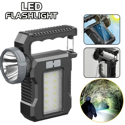 Solar Flashlight USB Rechargeable Ultra-Bright LED | 4 Lighting Modes Portable Solar Torch with Battery Indicator | Camping Hiking Emergency Night Fishing Outdoor Gift
