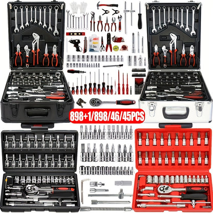 898+1/898/46/45pcs Automotive Repair Tool Kit, Including 1/2-Inch And 1/4-Inch Drive Sockets, Ideal for Enthusiasts And Mechanics, a Perfect Choice for Automotive Repair And Home Projects, And a Perfect Gift for Men