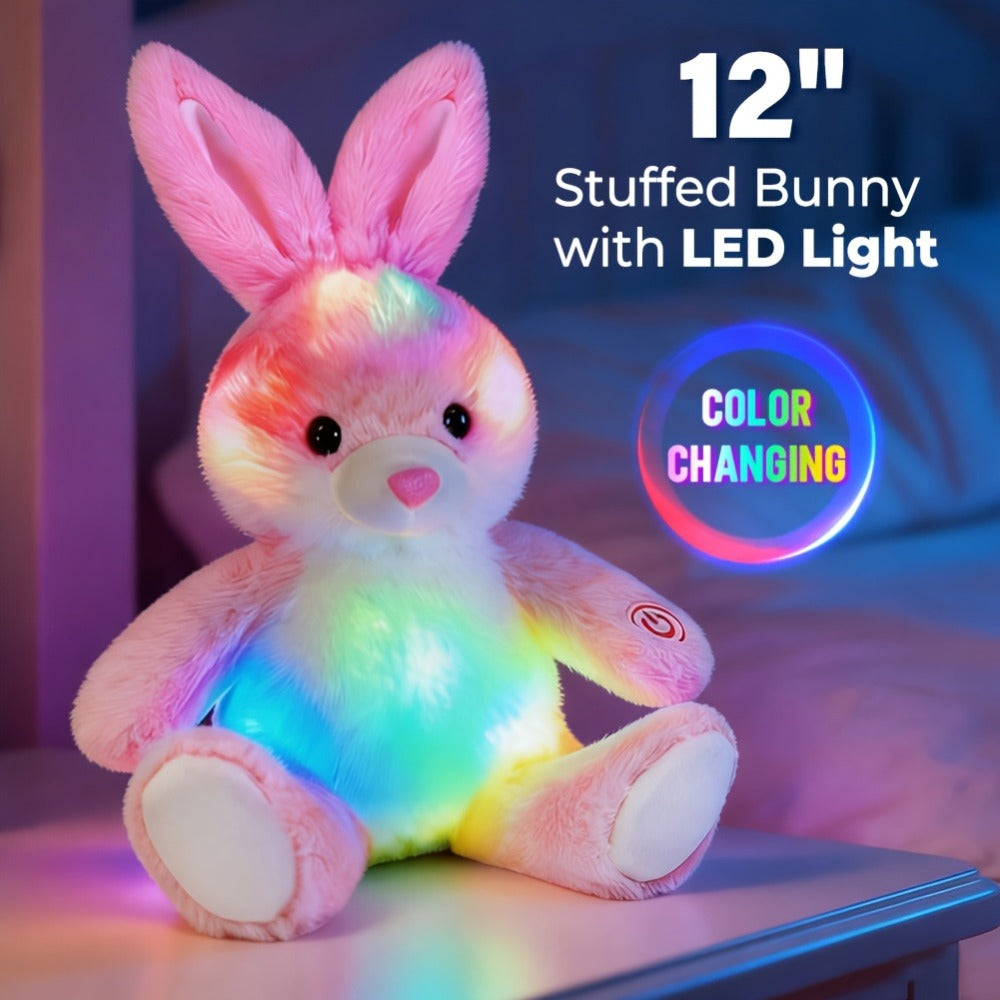 LED Glow Bunny Stuffed Animal 8 & 12 Inch Kawaii Rabbit Plush Toy — Soft Night Light Easter Bunny Plushie for Kids Girls Boys, Birthday Easter Christmas Valentine Holiday Gift