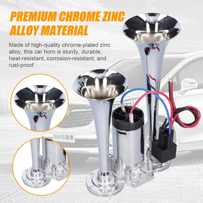 Loud Air Horn for Truck - 130dB Double Tube Aluminum Alloy with Compressor, 12V/24V Universal, Super Loud for SUV, Boat, Motorcycle, Off-Road, Bus, Quick Install