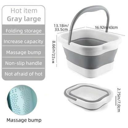 Foldable Foot Bath Bucket 3.96 Gallon Collapsible Portable Pedicure Basin with Sturdy Handle – Space-Saving Foot Soak Tub for Home Salon Travel Available in Grey Green Pink Yellow