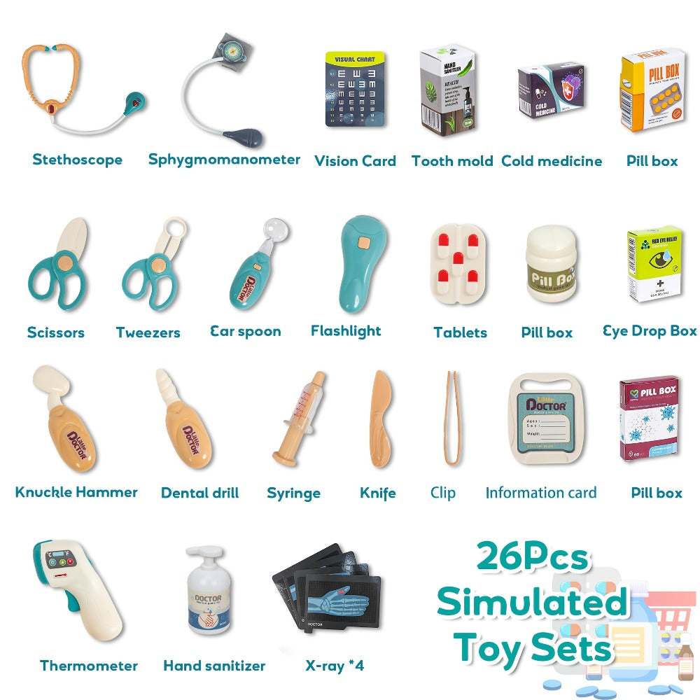 Deluxe Doctor Kit for Kids 26pcs – Pretend Medical Station Toy Set with Play Stethoscope & Medical Instruments – Role Play Gift for Boys Girls Ages 3 4 5 6+