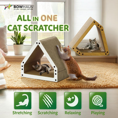 House Cat Scratcher Lounger Reversible Large Scratching Pad & Board for Indoor Cats - 5-Layer High-Density Cardboard 16x14x12 Inch Scratch Bed for All Sizes by CAPHAUS Brown White